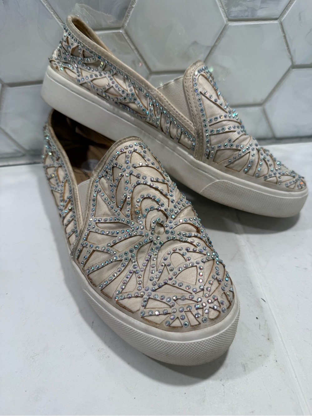 Imagine Vince Camuto Serena Slip-On Sneakers Sz. 5.5 Rhinestone Sparkle Wedding